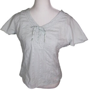 J. Jill Soft Seafoam Green Lace Detail Short Sleeve Blouse Size 12 Tall